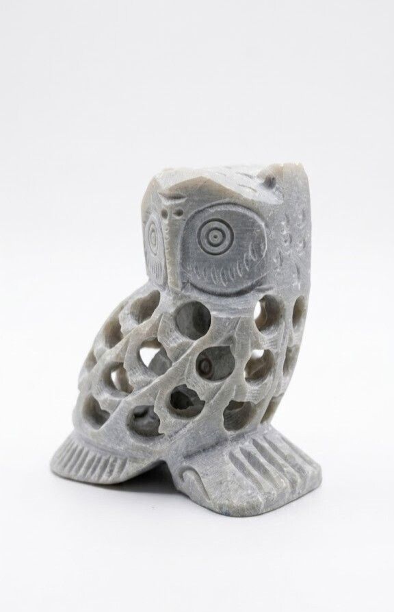 Handcrafted Soapstone Owl Figurine | Openwork Natural Stone Bird Home Décor Decorative Showpiece - 8 cm-image-34