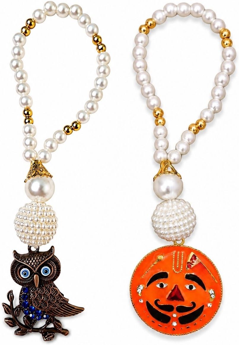 adhvik Combo of Metalic Owl Evil Eye With SalaSar Balaji Decorative Pearl Hanging Decorative Showpiece - 20 cm-picture-34