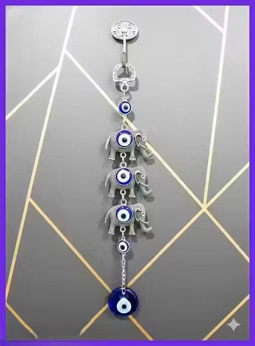 SILVER 3 ELEPHANT EVIL EYE Decorative Showpiece - 25 cm
