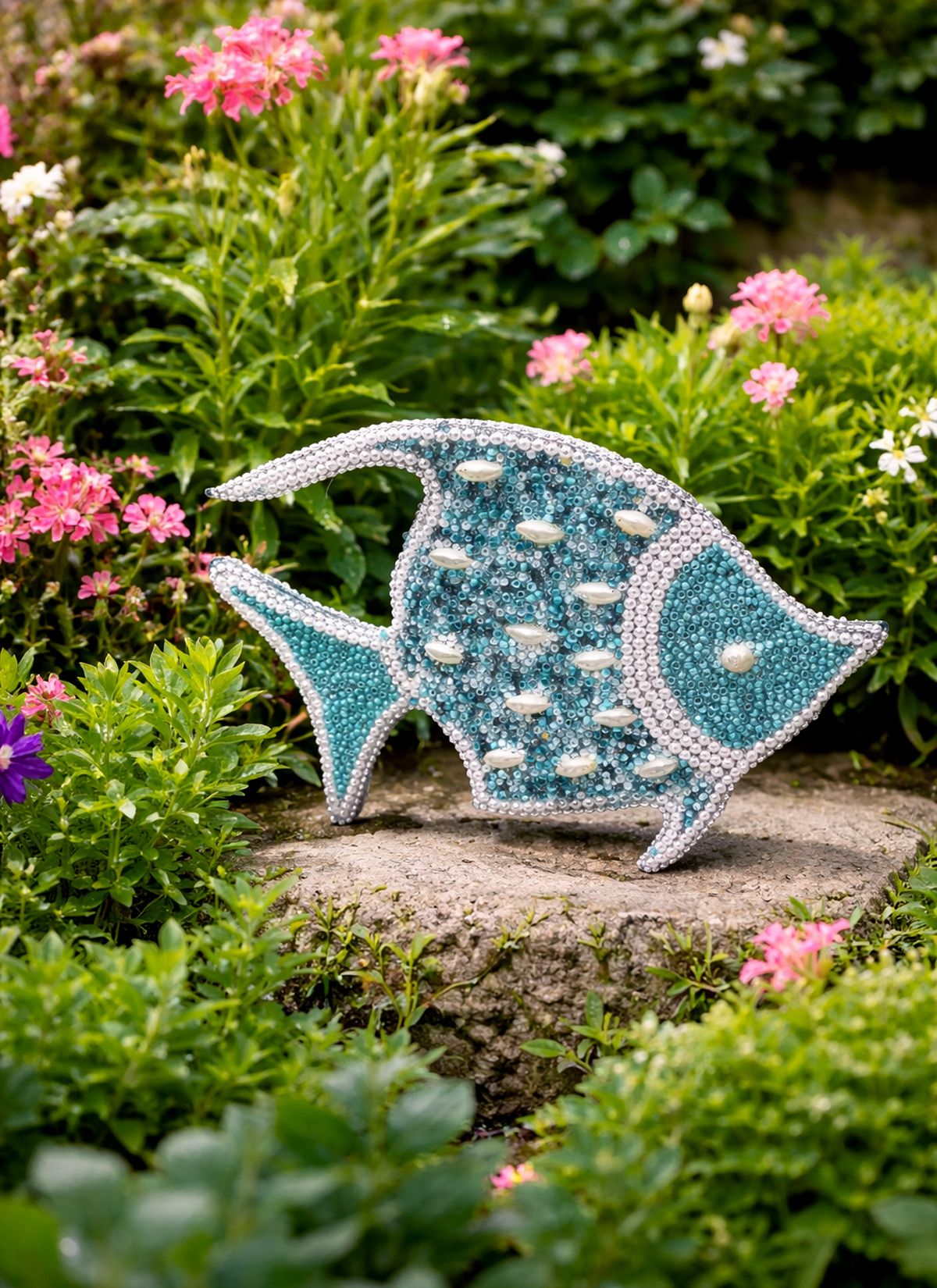Blue Coastal Beaded 3D Fish Decor Decorative Showpiece - 13 cm-image-33