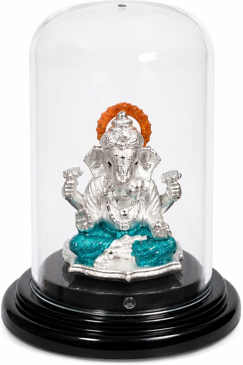 6.56 Gram 999 Pure Silver Lord Ganesha Idol with Glass Dome Decorative Showpiece - 8 cm-image-25