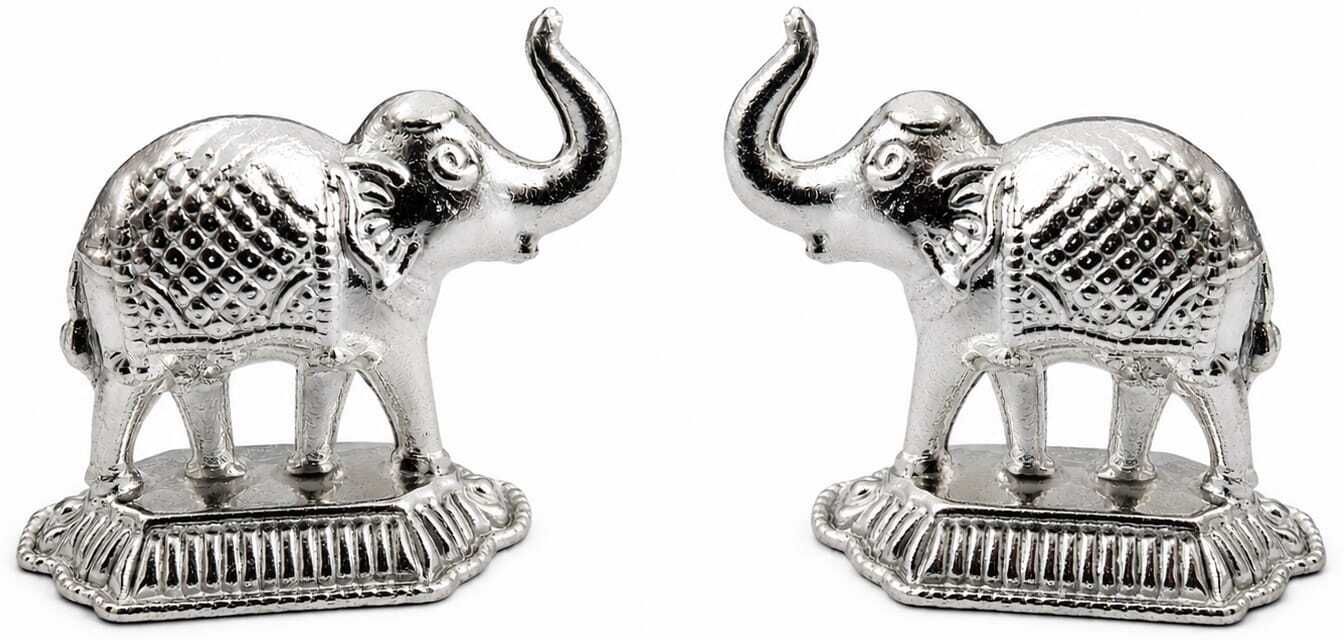 Pure Silver Elephant Idol for Puja (Small Elephant Upper soond) 2 pcs Decorative Showpiece - 2.8 cm-image-23