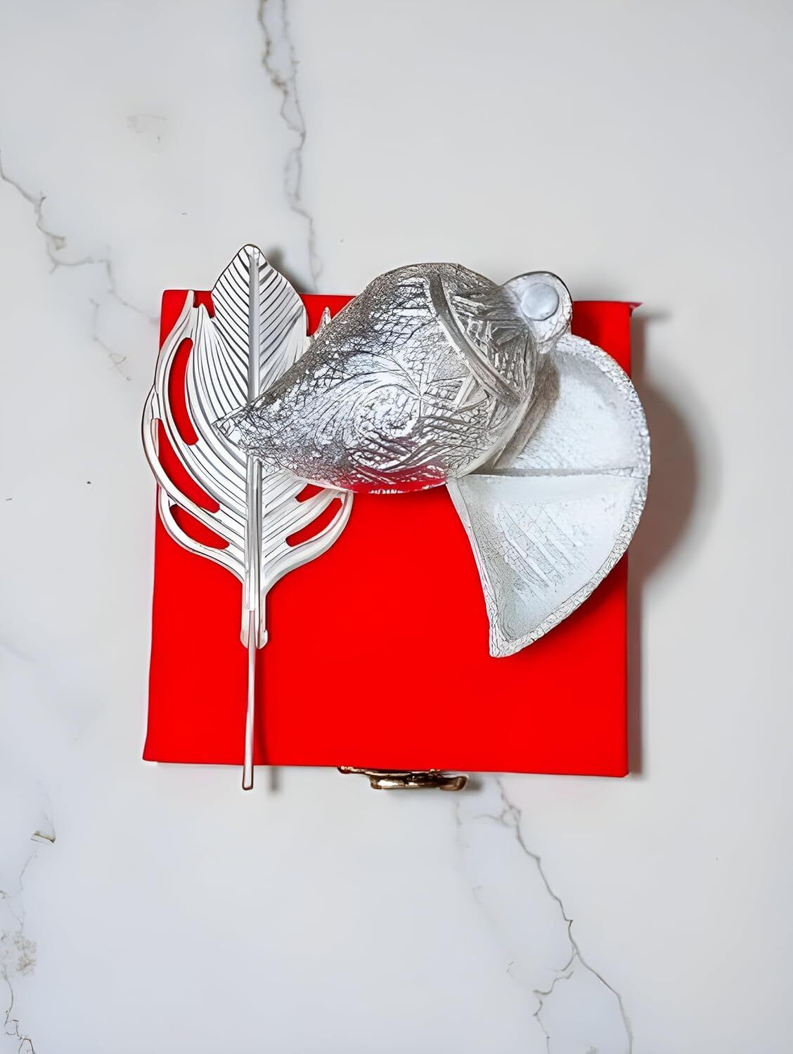 xeoncraft Silver Leaf Chopada with Mor Pank Tilak Stick for Pooja Rituals Decorative Showpiece - 3 cm-picture-42
