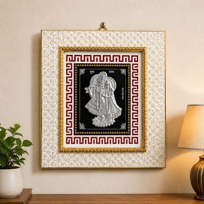 999 Silver Foil Radha Krishna Photo Frame for Home Temple Decorative Showpiece - 8.2 cm-image-23