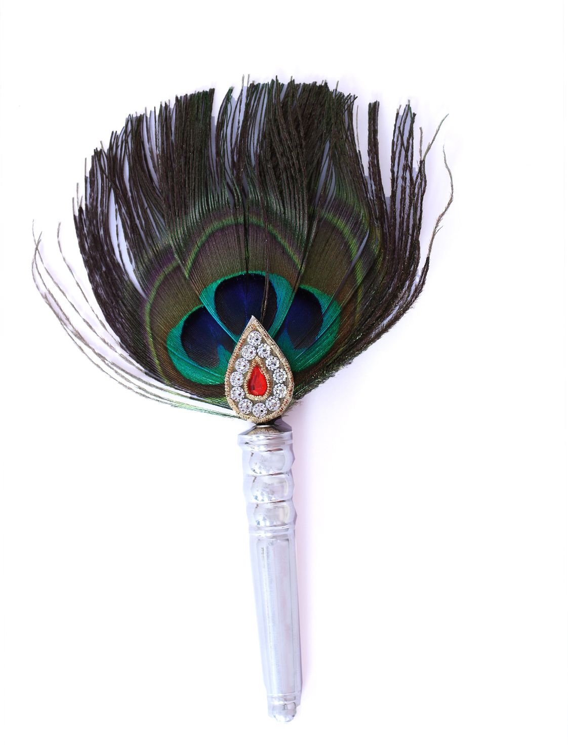 om chirag creation Silver Mor Pankh Peacock Feather for Krishna - 90%-92.5% Pure Decorative Showpiece-19 cm-image-14