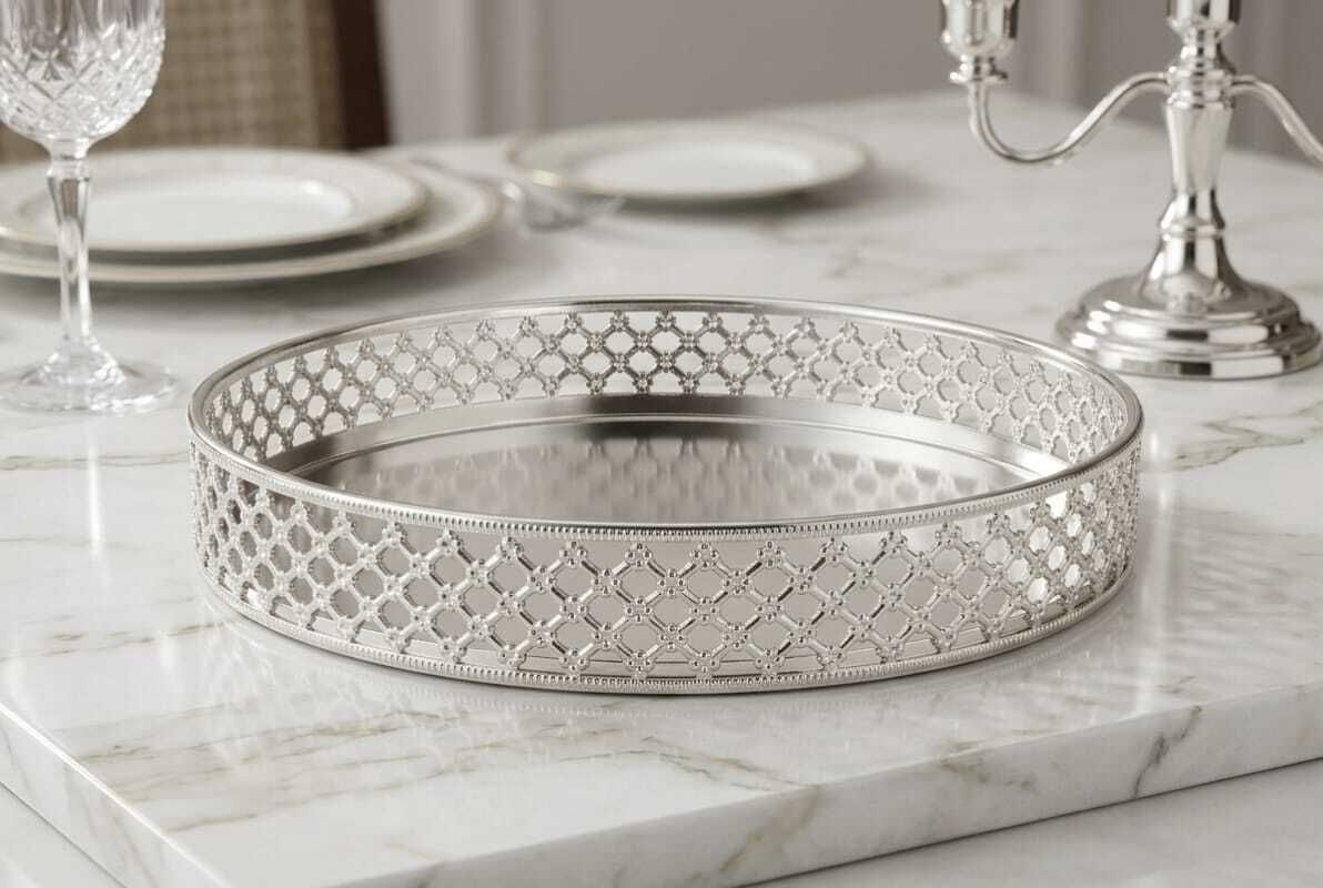 alayka German Silver Decorative Serving Tray 8 Inch Decorative Showpiece - 20.32 cm-picture-20