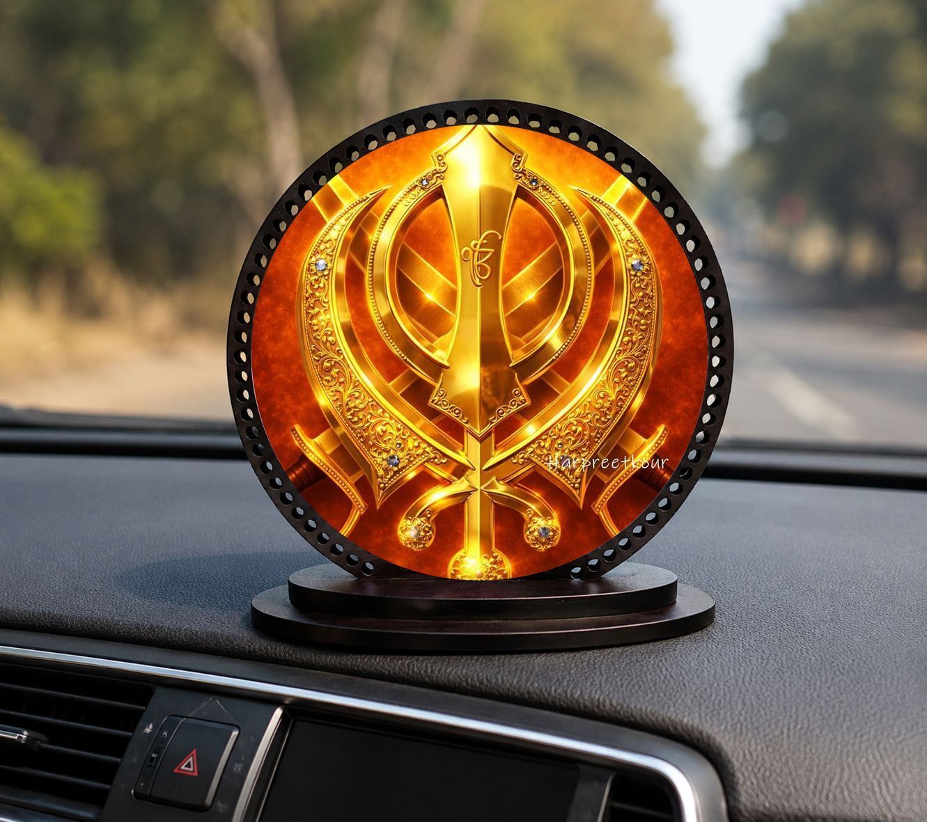 yashika Divine Golden Sikh Khanda Car Dashboard Idol Decorative Showpiece - 1 cm-picture-12
