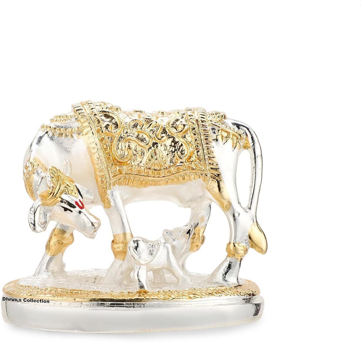 dhruvs collection Silver Plated Vastu Kamdhenu Cow with Calf Idol for Home, Pooja & Office Decorative Showpiece - 10.5 cm-picture-26