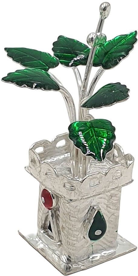 Solid Chandi / Silver Tulsi Small Plant for Home/Office for Pooja (11 Grams) Decorative Showpiece-5 cm-image-7