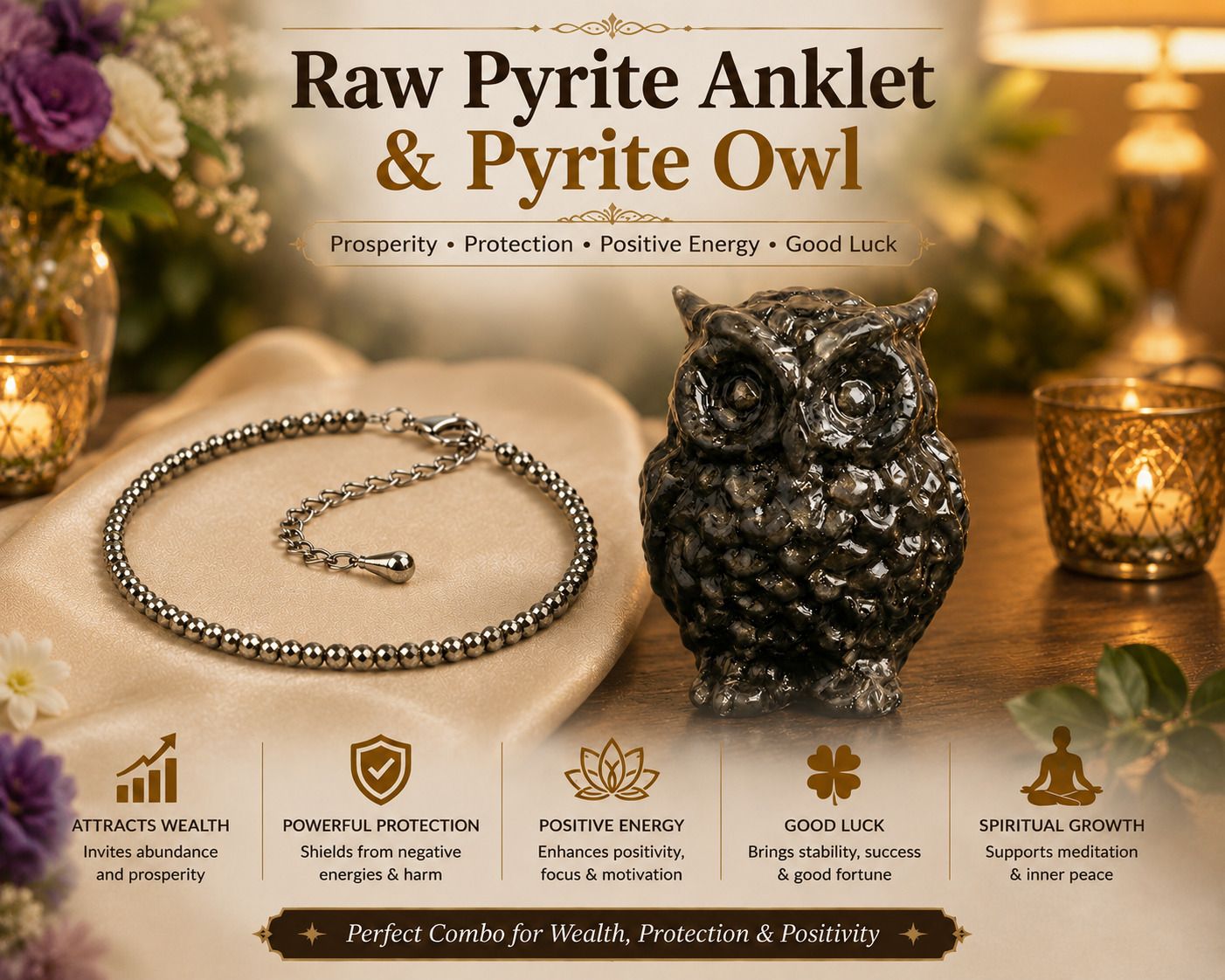arunangshu spiritual Rudrakesha Pyrite Anklet and Pyrite Owl Combo Decorative Showpiece - 5 cm-picture-15