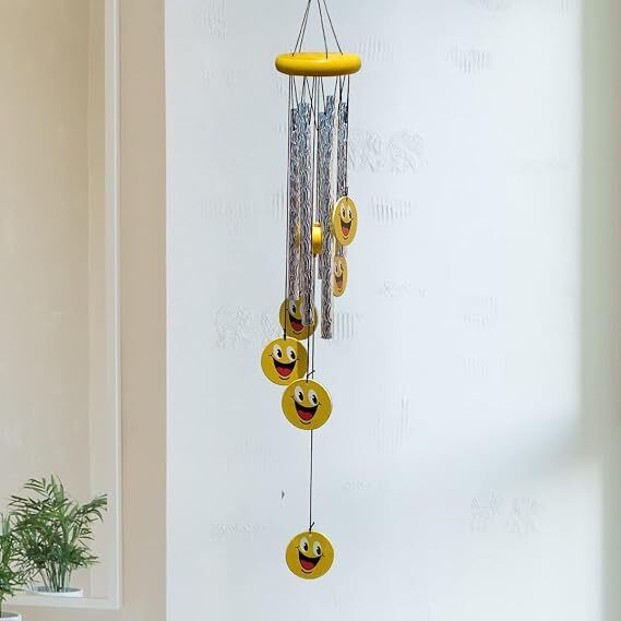 dazzlekit Yellow 6 Smiley Face Wind Chimes for Home Decor Items Aluminium Windchime-picture-24