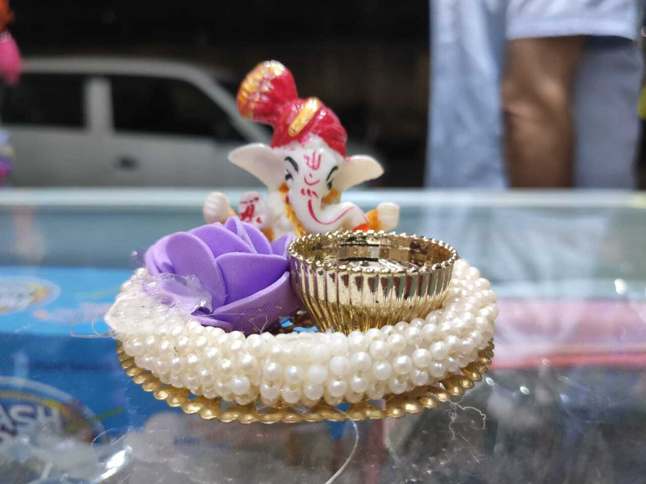 onrr collections Ganesh JI handmade with plate and tika holder;symbol of purity,strength&wisdom Decorative Showpiece - 12 cm image 1