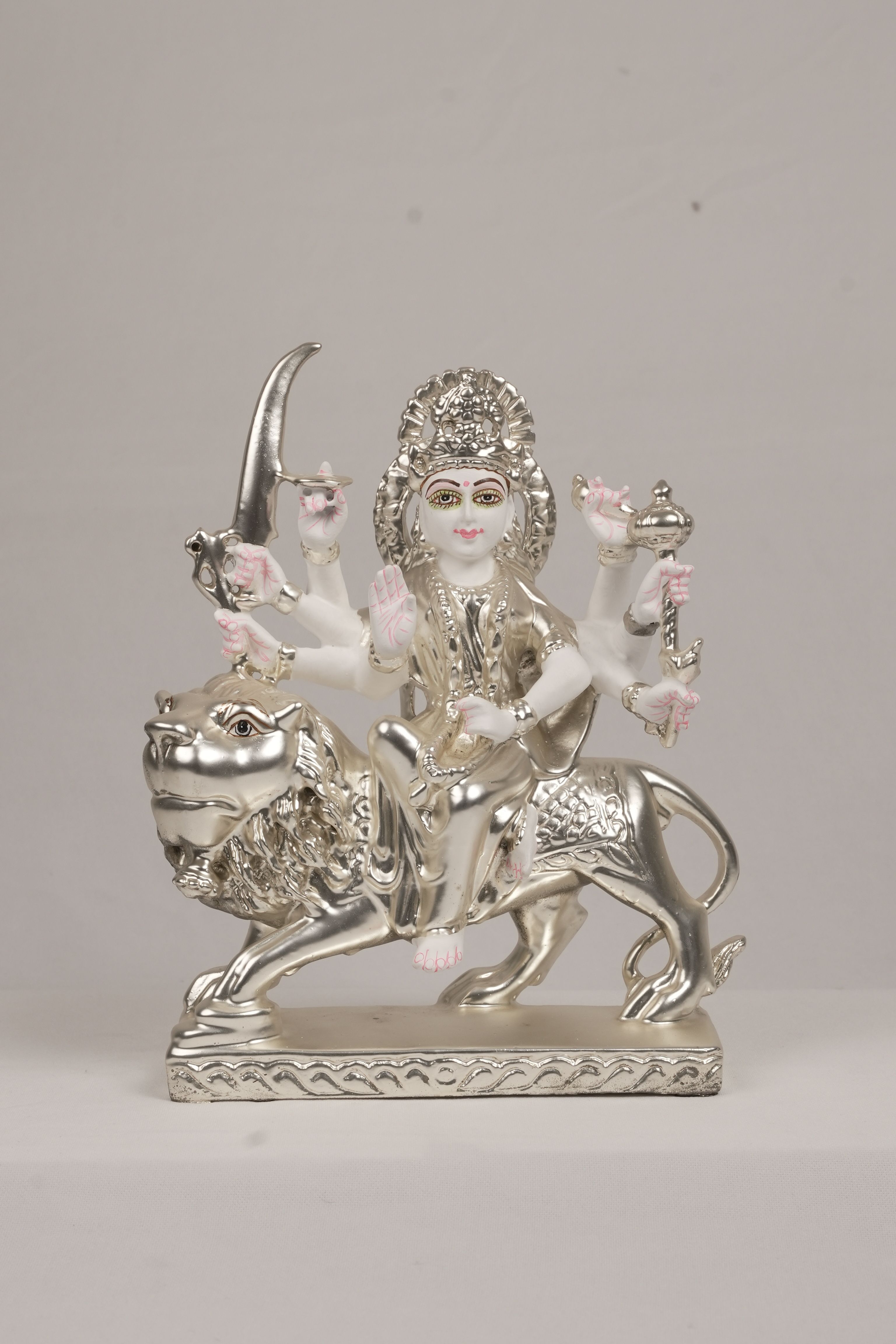 Maa Durga Sherawali Idol - Pure 999 Silver Coated Ma Durgaa Decorative Showpiece - 23 cm-image-0