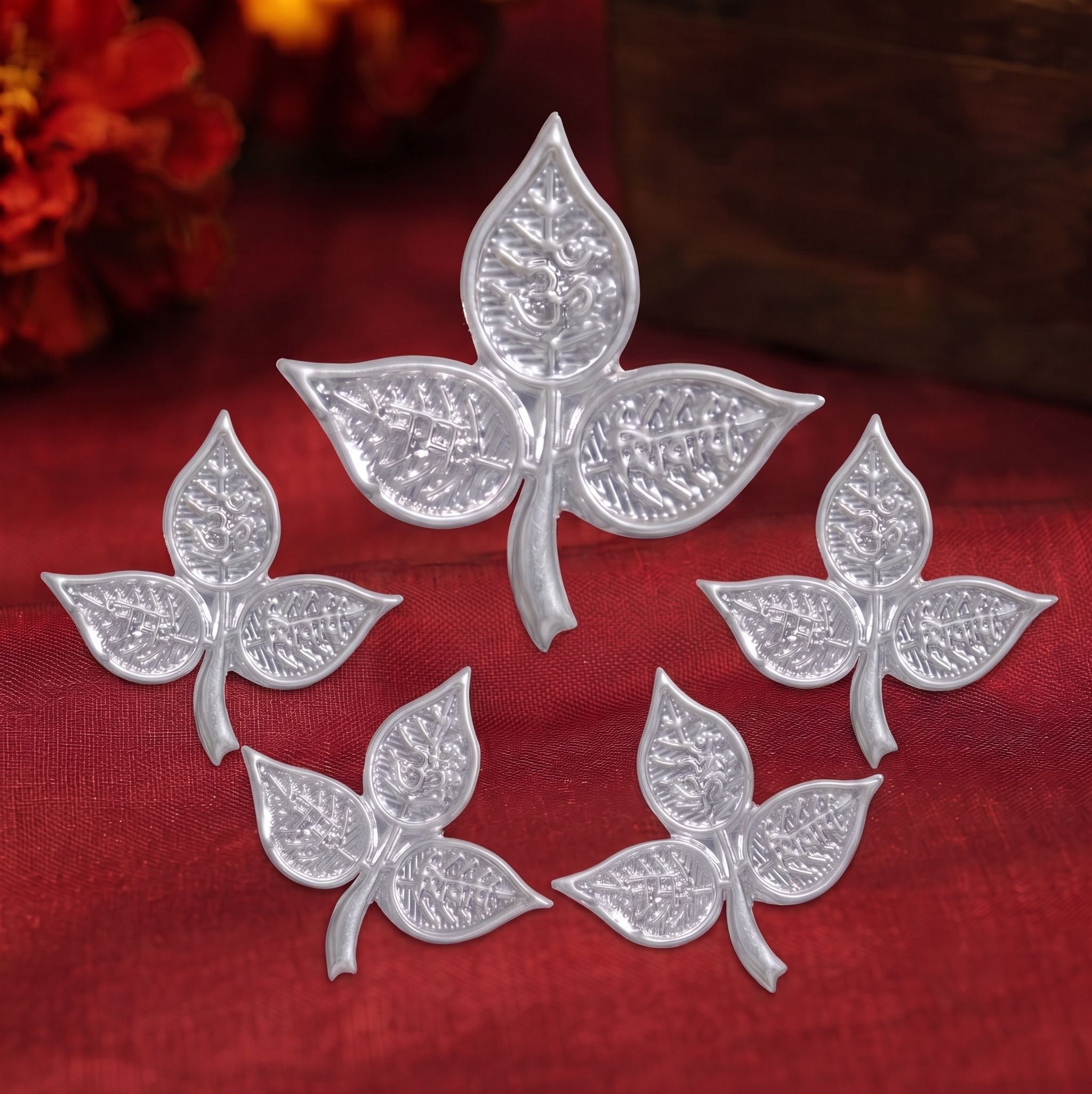 astro-d Modern Silver Belpatra Leaves for Puja Shivji Set of 5 ,50 GRAM Decorative Showpiece - 3.5 cm-picture-12