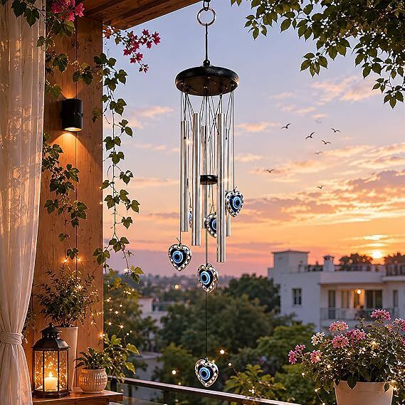 DAZZLEKIT Evil Eye Windchime for Rooms Wall Hangings Home Decor Balcony Aluminium Windchime-image-30