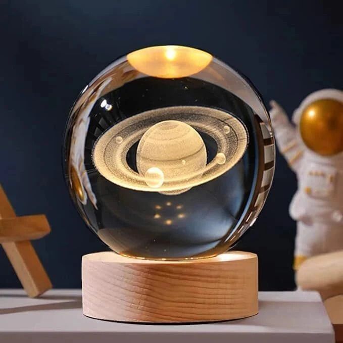 "3D Saturn Crystal Ball LED Night Lamp with Wooden Base - Home Decor & Gifts" Decorative Showpiece-8 cm-image-37