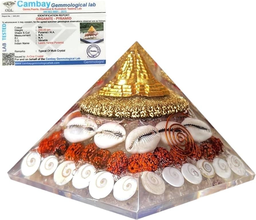 Original Lakshmi pyramid crystal yantra labtested authorise decorative showpiece Decorative Showpiece-10 cm-image-3