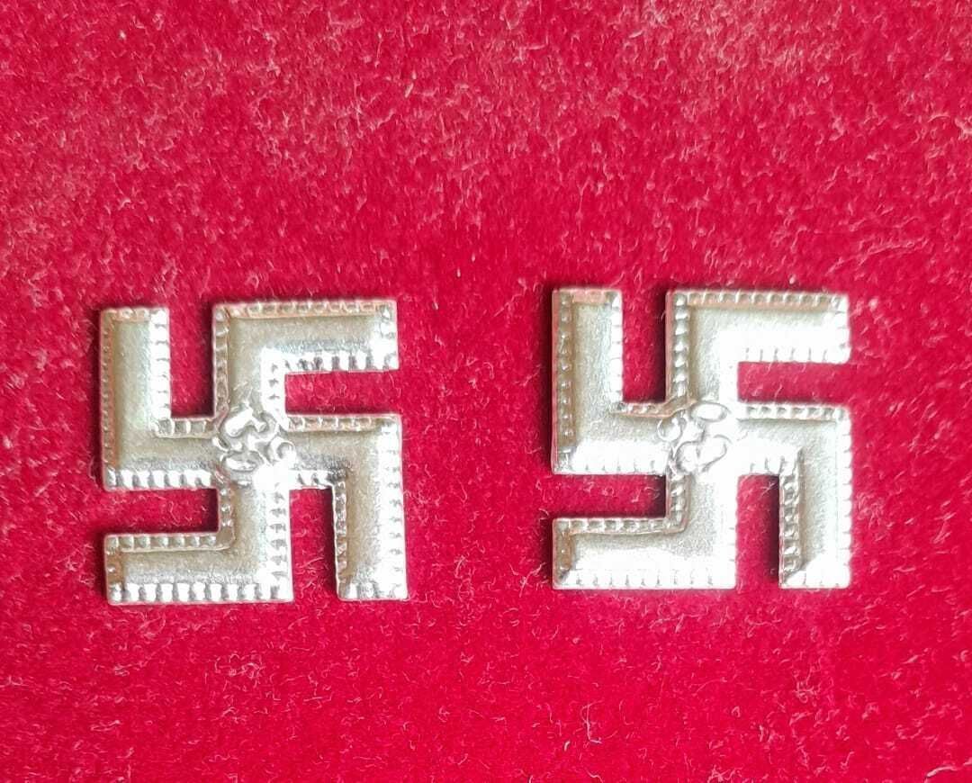 ramansh poojan samagri kendera Pack of 2 silver swastik Decorative Showpiece - 5 cm-picture-21