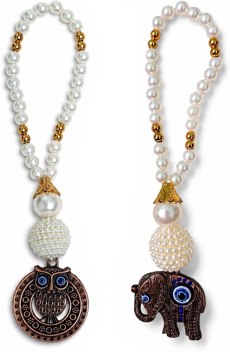 adhvik Combo of Evil Eye Protection Charm Metallic Owl & Elephant Hanging Accessories Decorative Showpiece - 20 cm-picture-43