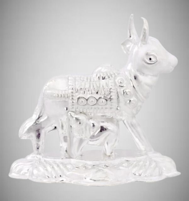 shreenath silver cow and calf idol for puja, kamdhenu cow for home and gifting purpose_I7 Decorative Showpiece - 4 cm-picture-32
