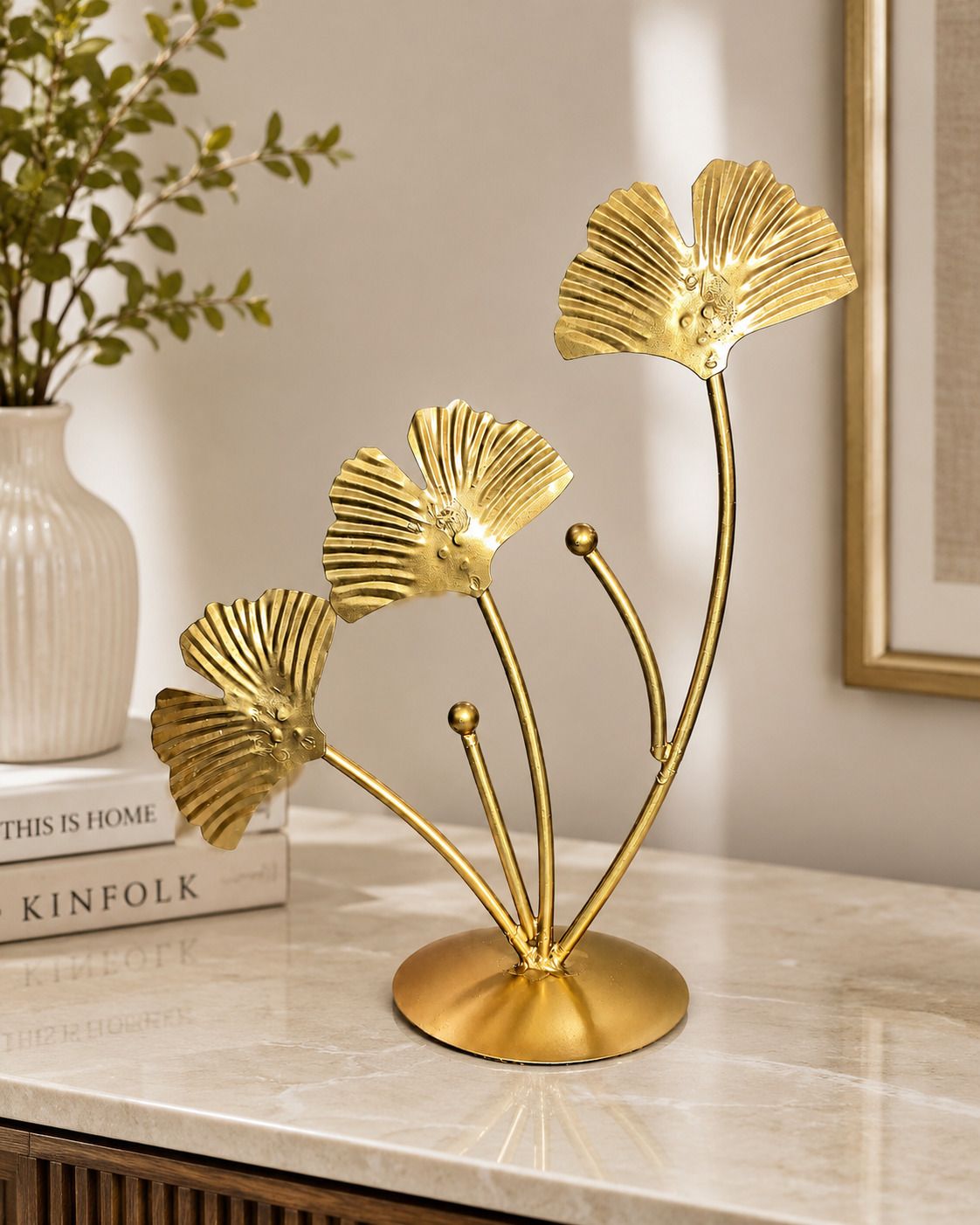 Golden Ginkgo Leaf Tabletop Décor Decorative Showpiece - 10.6 cm-image-29