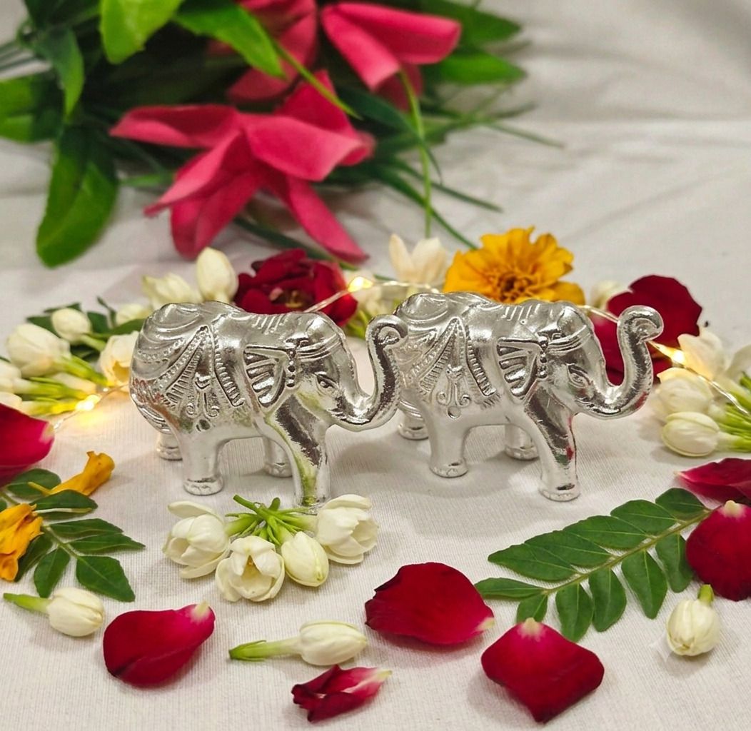 Samukkaras German Silver Simmering Elephant Statue Pair Decorative Showpiece - 5 cm-image-39