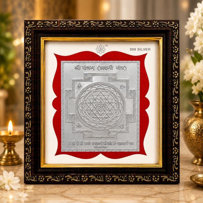 999 Silver Foil Shri Yantra Spiritual Frame for Home Temple & Office Decorative Showpiece - 5.7 cm-image-29
