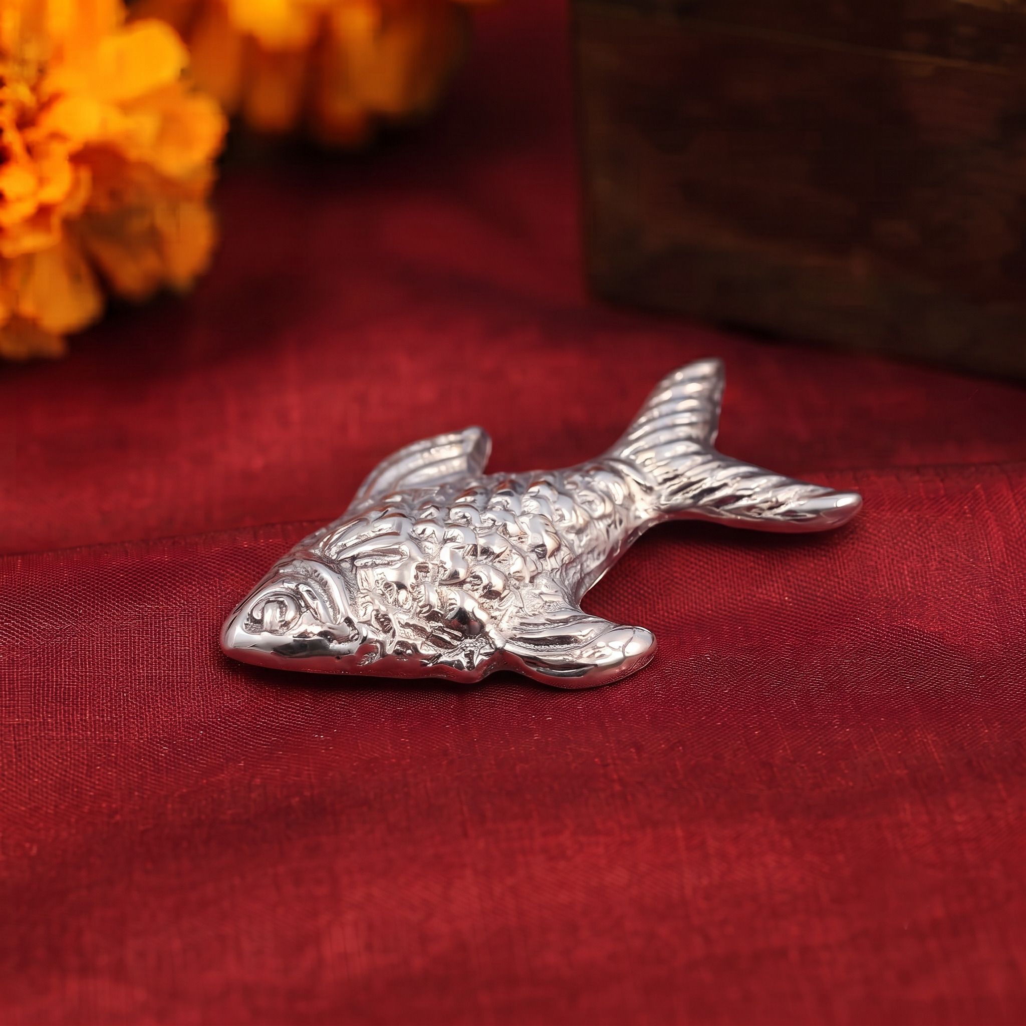 Modern Silver Fish for ,Pooja and Astrological Use Polished Finish, 2x1 cm, 8 GM Decorative Showpiece - 3 cm-image-17