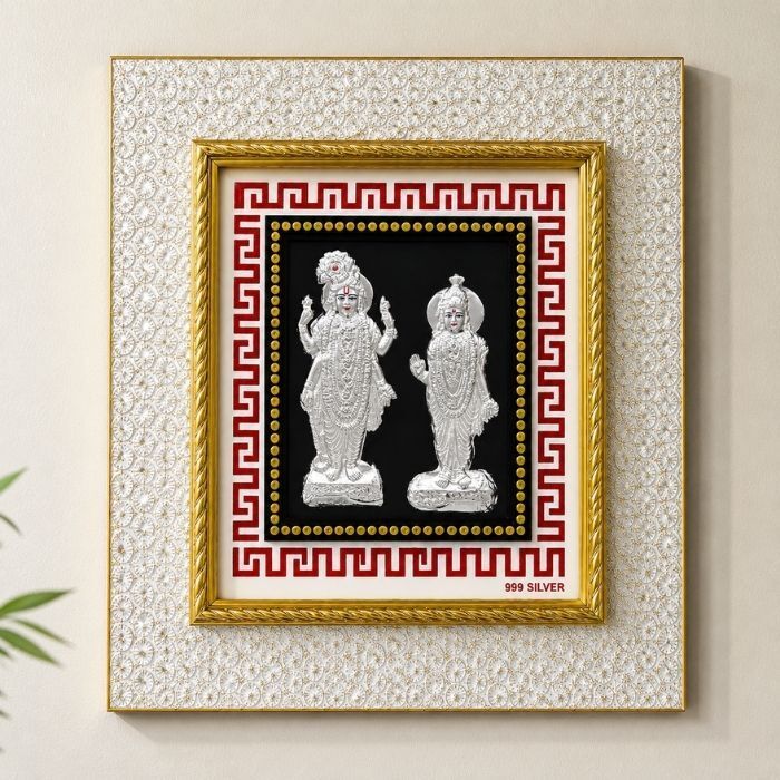 999 Silver Foil Lakshmi Narayan Photo Frame for Home Temple Decorative Showpiece - 8.2 cm-image-44