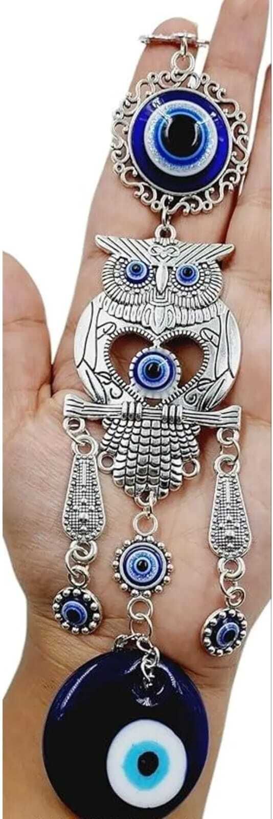 Evil Eye Hanging Owl Nazar Battu for Home House Entrance Protection. Decorative Showpiece - 23 cm-image-5