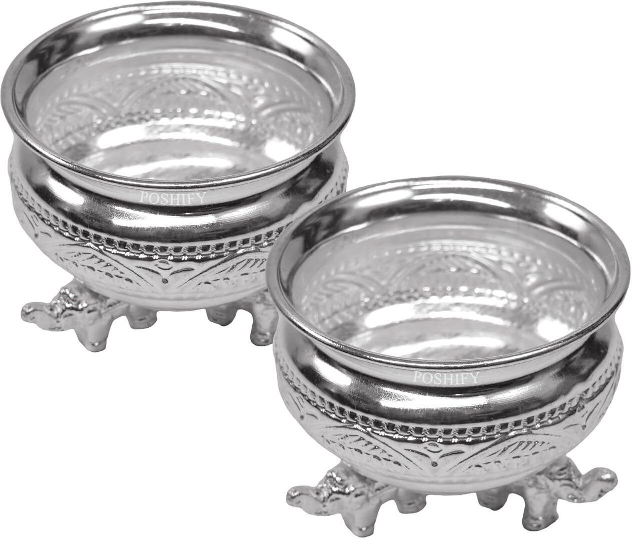 German Silver Bowl Elephant Leg Pack of 2, Traditional Style, Handcrafted Decorative Showpiece-7 cm-image-45