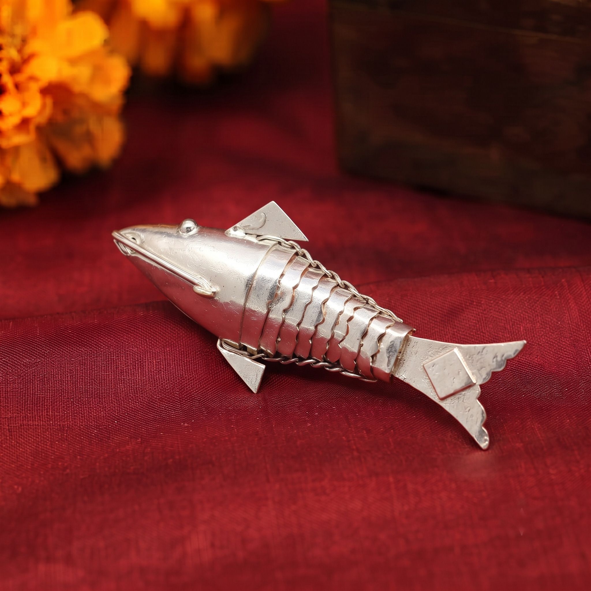 Modern silver fish idol matsya vishnu avatar handmade puja decor Decorative Showpiece - 3 cm-image-16