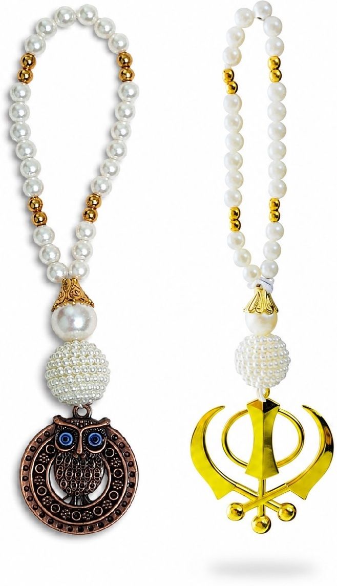 adhvik Combo of Evil Eye Protection Charm Metallic Owl & Golden Sikh Khanda Hanging Decorative Showpiece - 20 cm-picture-40