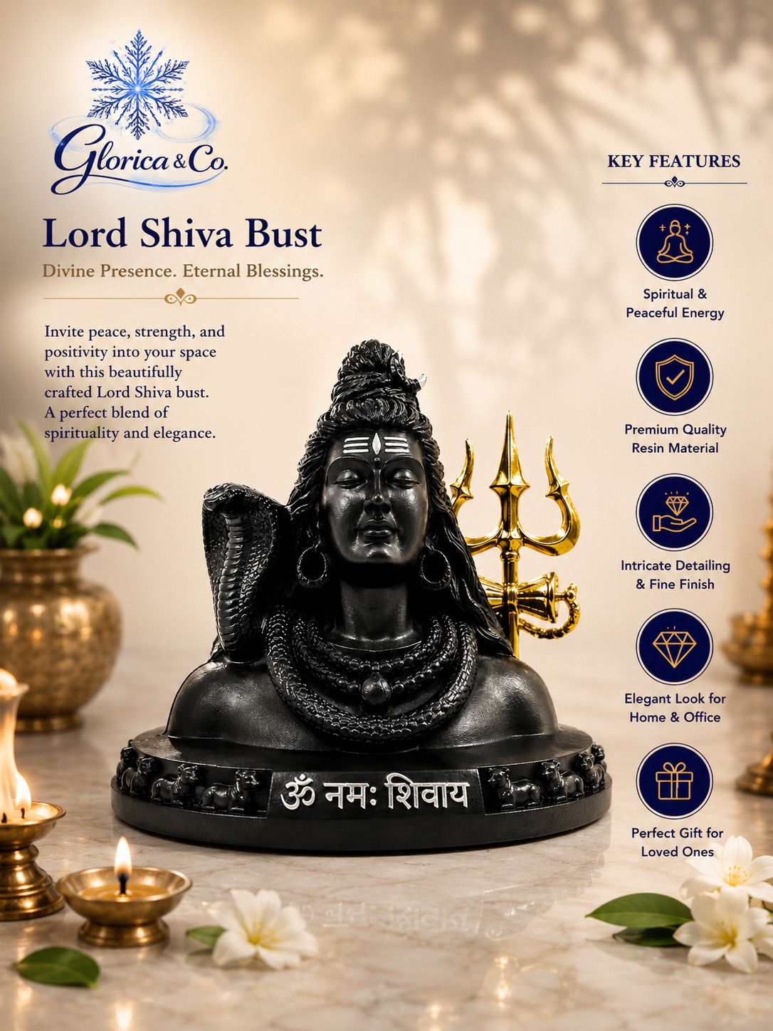 Glorica Lord Shiva Bust Idol | Premium Resin Mahadev Shiv Murti Decorative Showpiece - 9 cm-image-18