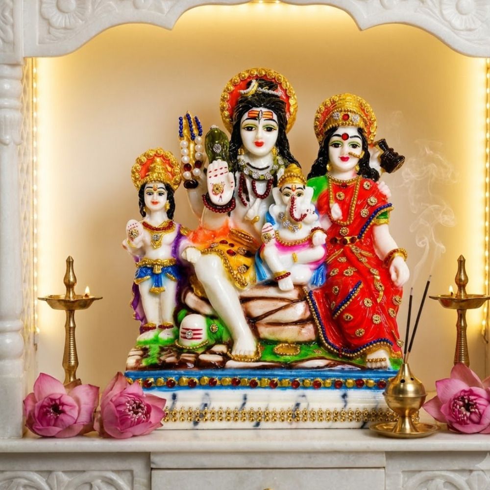 Mahadev Shiv Parivar Temple Decoration Statue for Home Mandir Decorative Showpiece - 18 cm-image-36