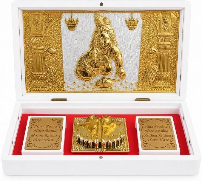 SRKJ Bal Krishna Charan Gift Box 999 Gold Plated Decorative Showpiece - 12 cm-image-41