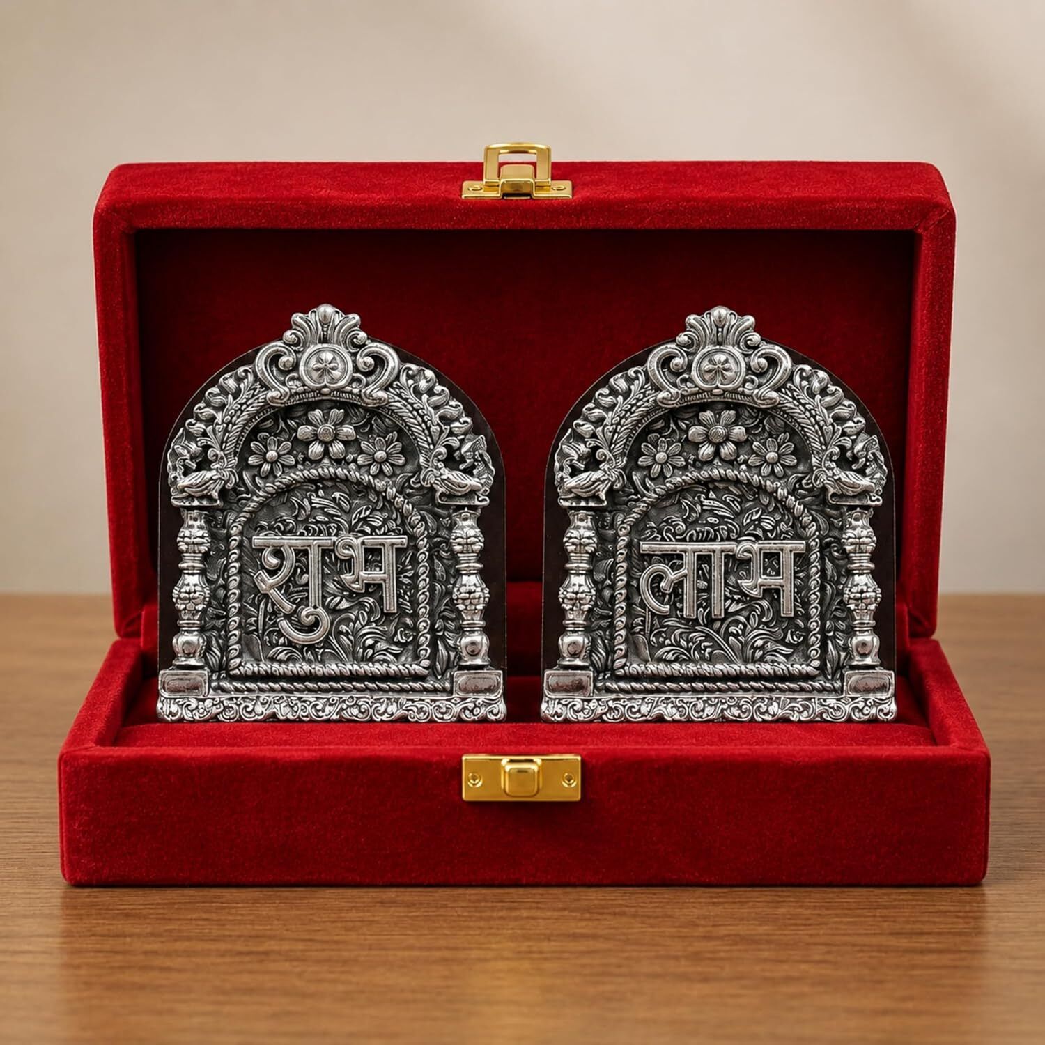 4x5 Inch Shubh Labh Wall Hanging Plaque Set Silver Finish Home Decor Pair Decorative Showpiece - 13 cm-image-37