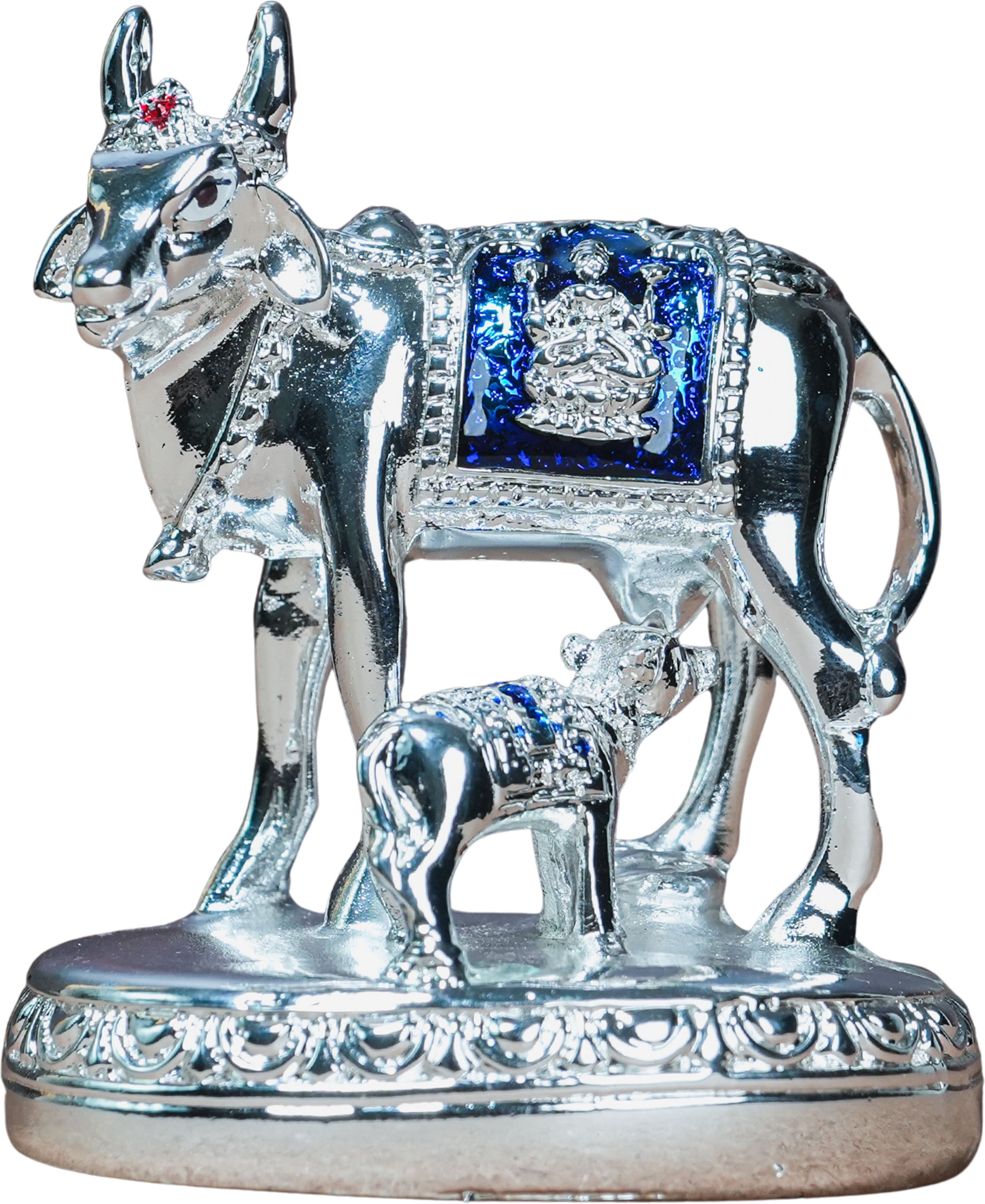 samika 999 Silver Divya Kamadhenu Cow and Calf Figurine Decorative Showpiece - 15 cm-picture-4