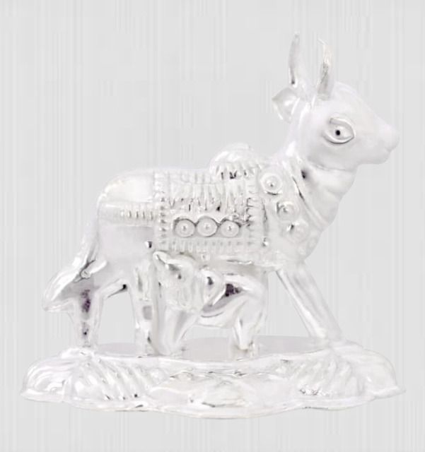 shreenath silver cow and calf idol for puja, kamdhenu cow for home and gifting purpose_I21 Decorative Showpiece - 4 cm-picture-42