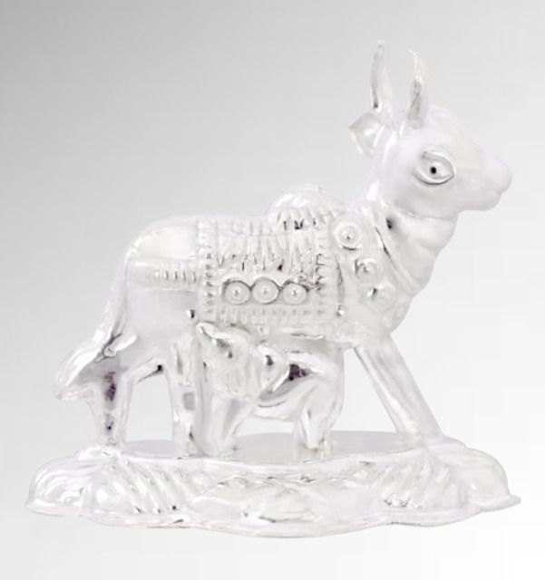 shreenath silver cow and calf idol for puja, kamdhenu cow for home and gifting purpose_I31 Decorative Showpiece - 4 cm-picture-27