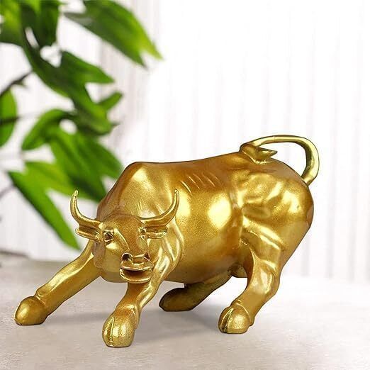 ani divine Bullish Sensex Bull Figurine Golden Bull Sculpture Figurines Room Desk Decor Decorative Showpiece - 18 cm-picture-21