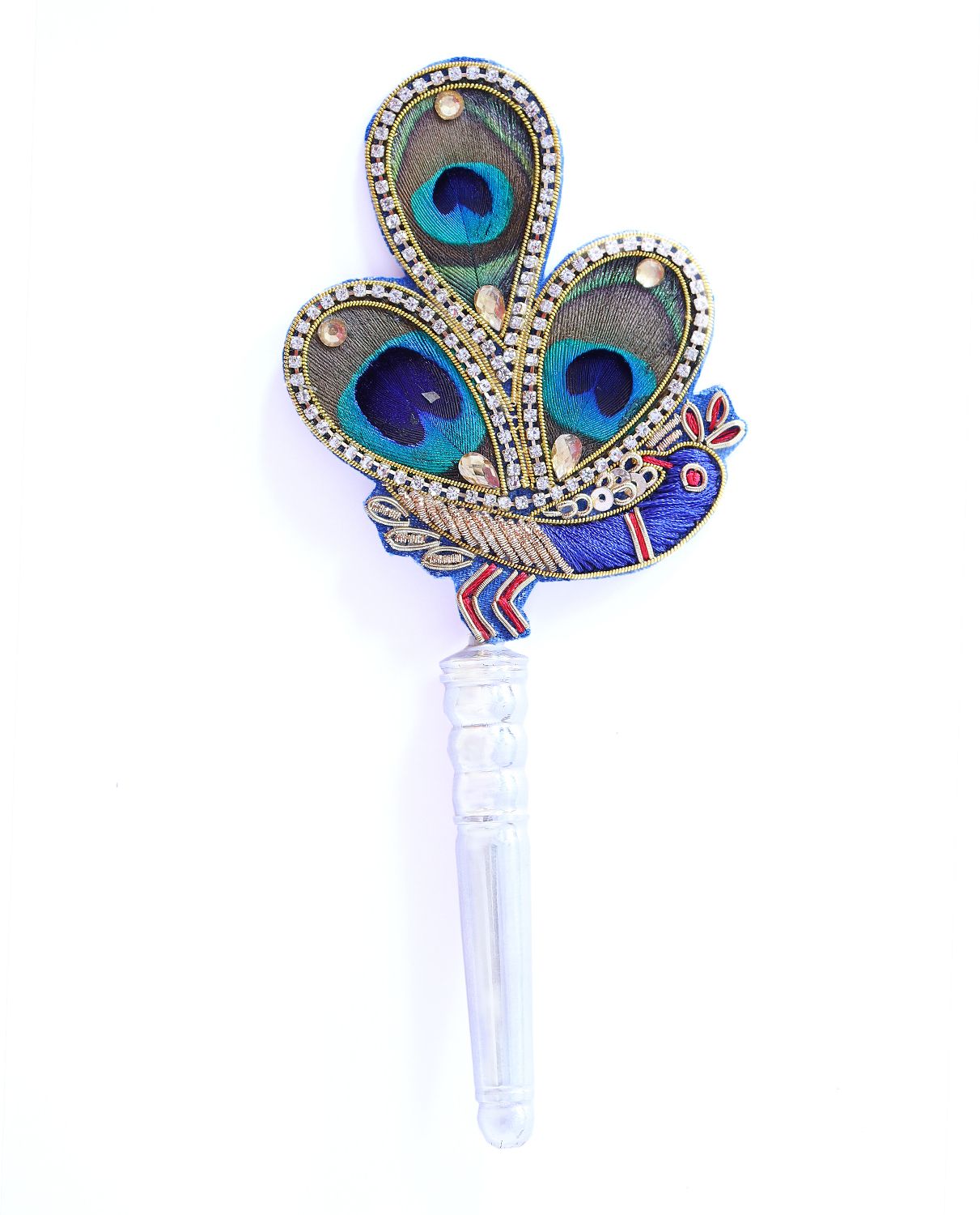 om chirag creation Silver Mor Pankh Peacock Feather for Krishna - 90%-92.5% Pure Decorative Showpiece-17.2 cm-image-15