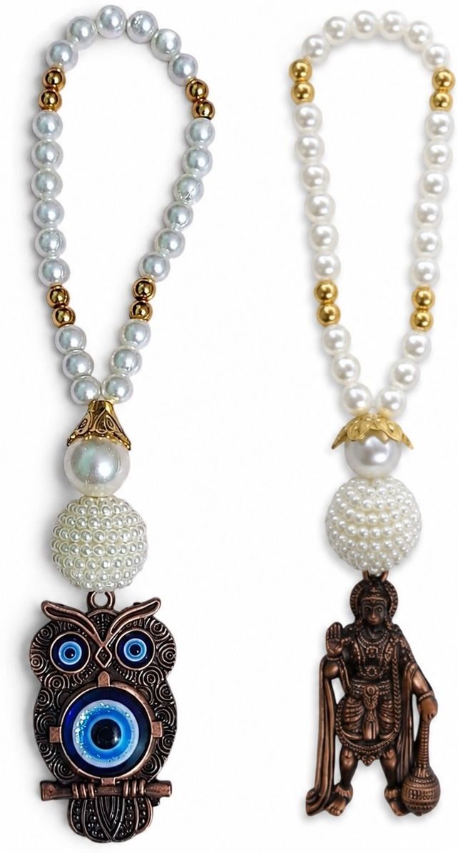 adhvik Combo of Metalic Owl Evil Eye with Hanuman Protection Charm with Beaded Hanging Decorative Showpiece - 20 cm-picture-33