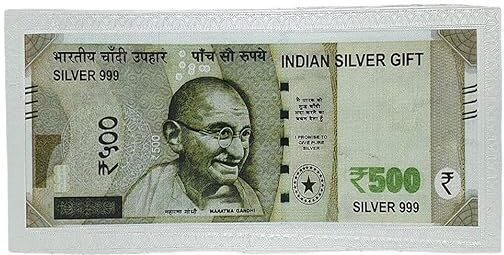 Gems 999 Silver ₹500 Note Gift | Pure Silver Plated Souvenir Note Decorative Showpiece - 18 cm-image-11