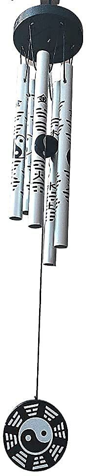 DAZZLEKIT Yin Yang Wind Chime 5 Pipe Small Silver Color Aluminium Windchime-image-12