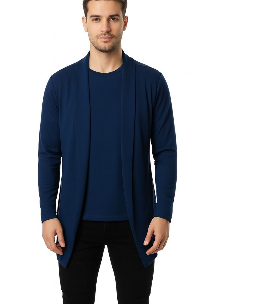 Men Kimono Style Full Sleeve Dark Blue Shrug