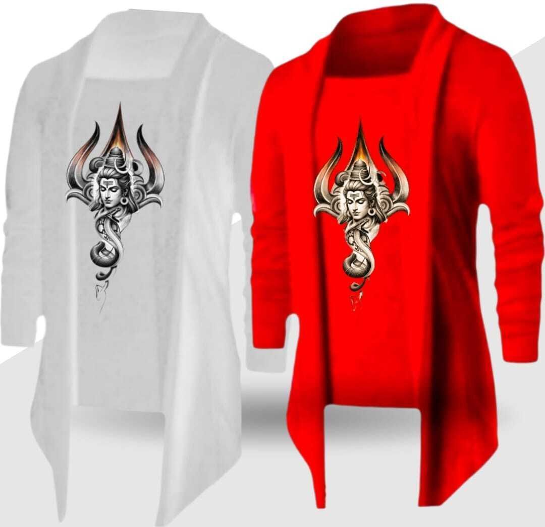 sahu fashions Men Straight Full Sleeve White, Red Shrug-picture-24