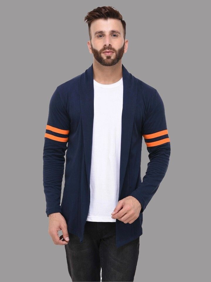 Men Straight Full Sleeve Blue Shrug