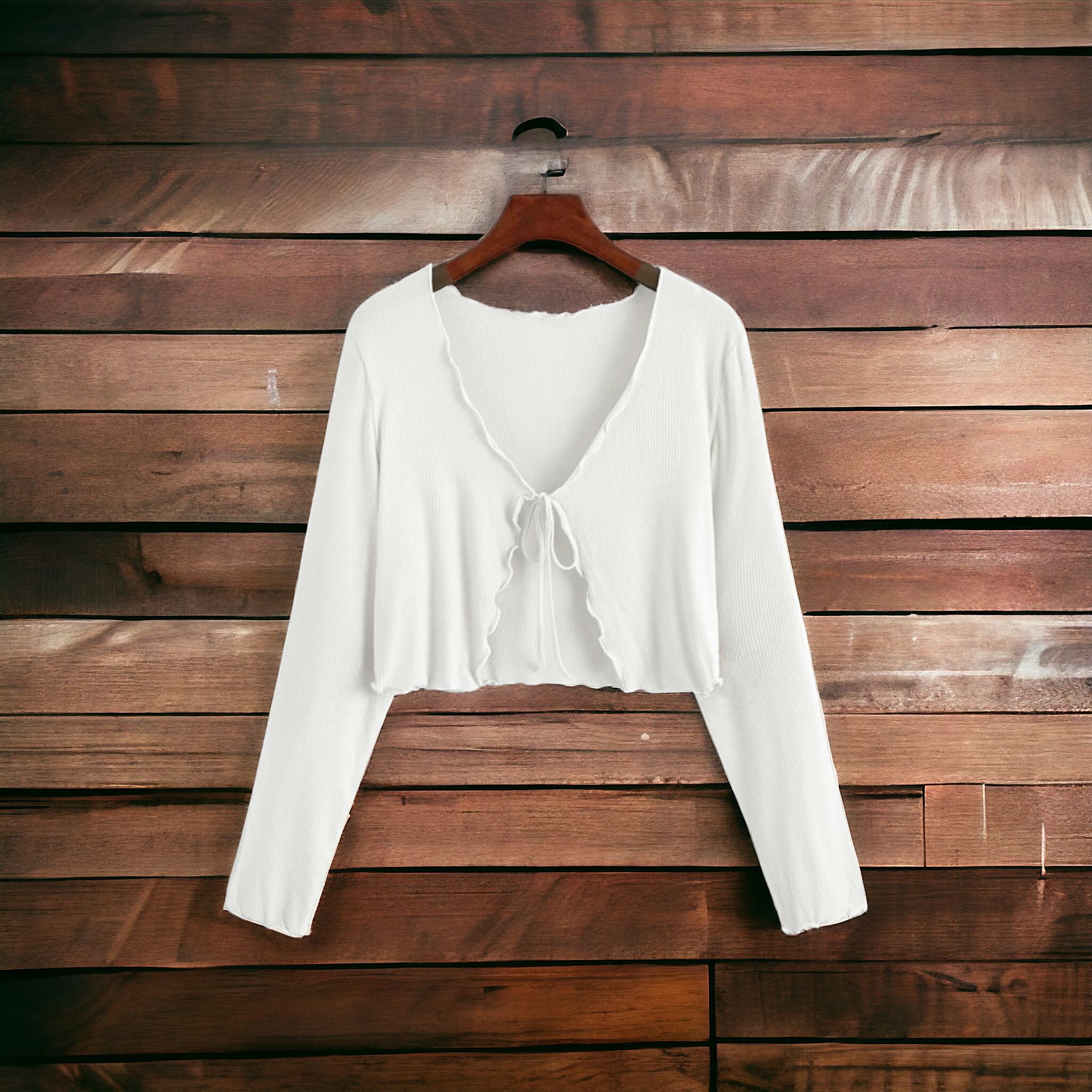 Women Straight Full Sleeve White Shrug
