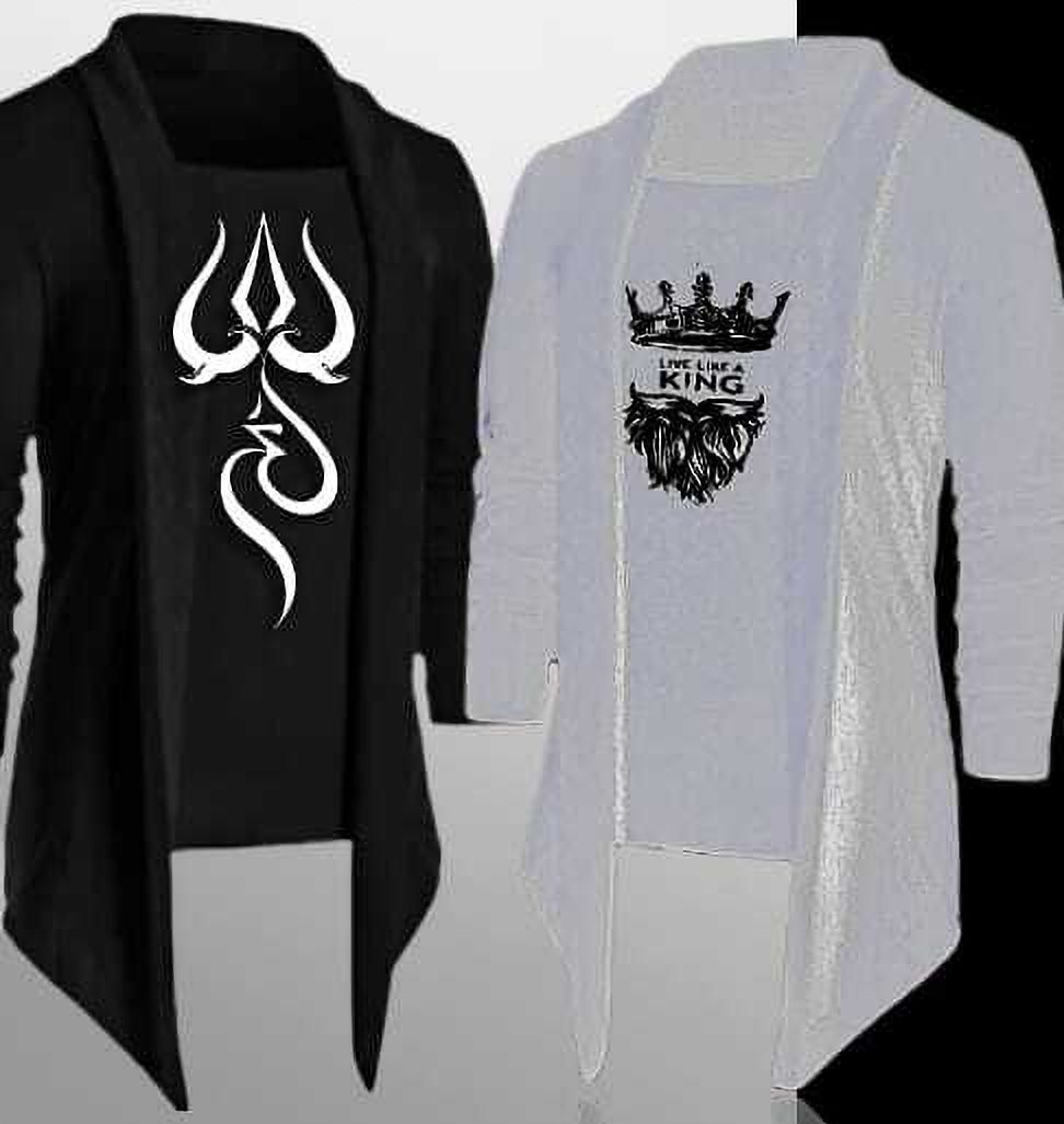 sahu fashions Men Straight Full Sleeve Black, White Shrug-picture-14